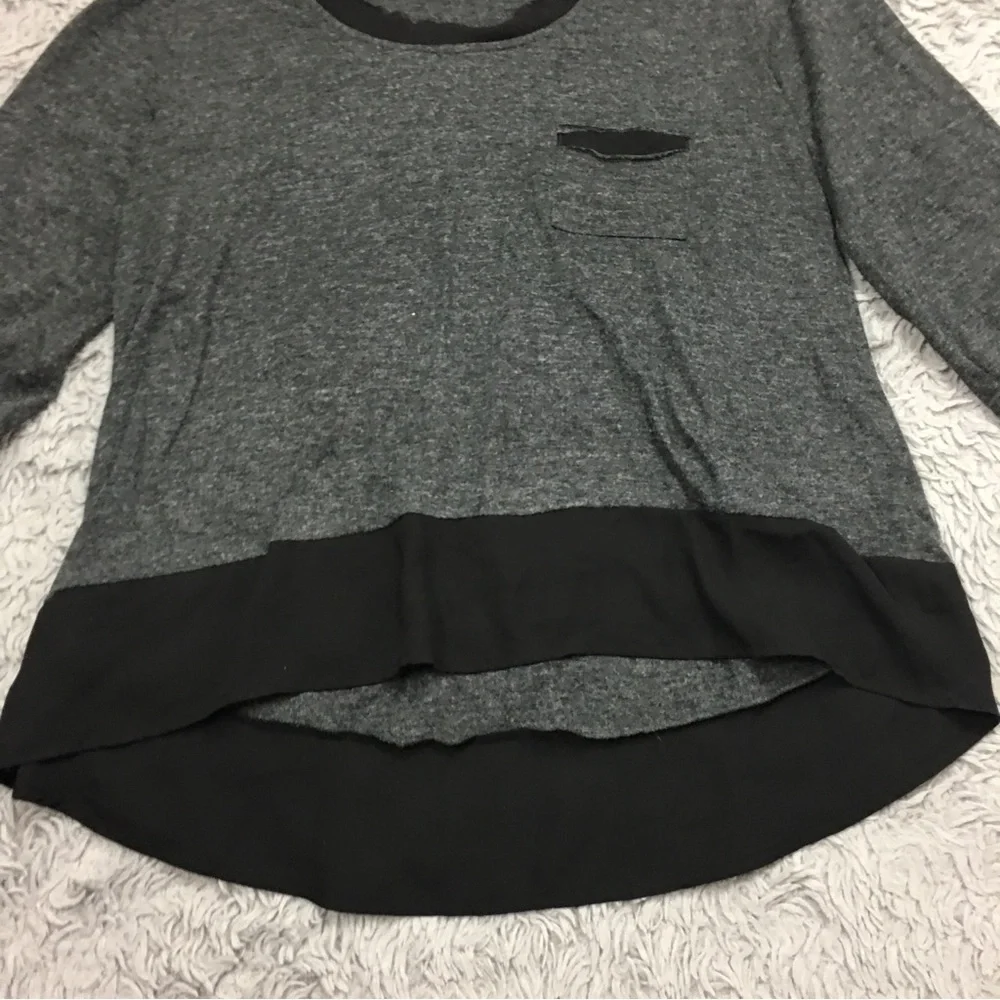 Anthropologie Pleione  Contrast Trim Chiffon Top High Low Chest Pocket Gray XL - Picture 6 of 16